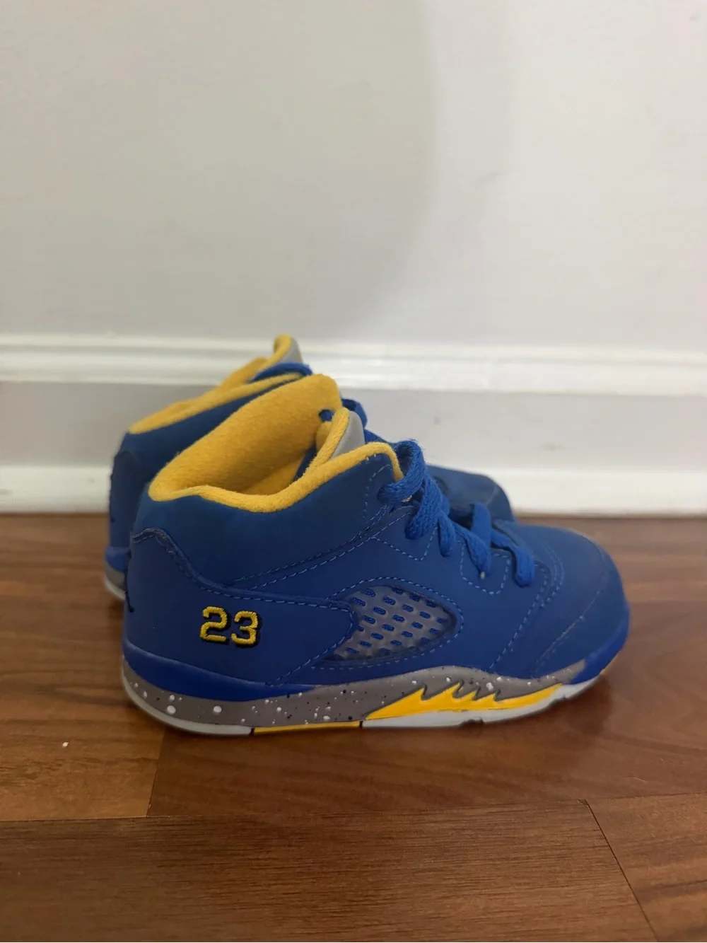 Jordan Kids Blue and Yellow '23' High-Top Sneakers